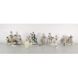 Nine various 19th century continental porcelain figure groups to include Meissen, Neurenburg, etc