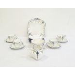 Art Deco style Shelley porcelain teaset comprising ten cups, saucers, plates, milk jug etc,
