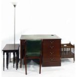 Collection of 20th century furniture to include desk, chair, nest of three tables, canterbury and an