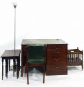 Collection of 20th century furniture to include desk, chair, nest of three tables, canterbury and an