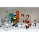 Murano glass clown, a Studio green glass handblown vase, a Royal Doulton cut glass vase, a pair of