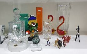 Murano glass clown, a Studio green glass handblown vase, a Royal Doulton cut glass vase, a pair of