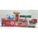 Large quantity of tin boxes in the shape of transistor radio, school bus and other items (2 boxes)