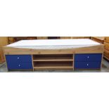 Single bed and mattress with drawers and open recess under