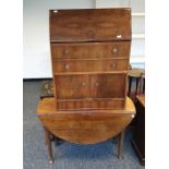 19th century mahogany drop-leaf table and a walnut bureau (2)