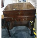 19th century mahogany dressing table top, the two leaves folding out to reveal compartmentalised