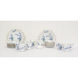 Royal Stafford English bone china blue and white teaset, decorated with floral sprays