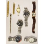 Small quantity of costume jewellery and various ladies and gents watches to include Avia, Seiko, etc