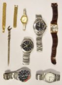 Small quantity of costume jewellery and various ladies and gents watches to include Avia, Seiko, etc