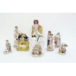 Ten assorted figures of figural groups including pair of Dresden figures of children feeding some