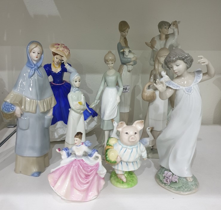 Collection of ten various porcelain figurines to include a Lladro figure of boy holding goat, a - Image 2 of 2