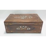 Mid 19th century rosewood writing slope inlaid with mother-of-pearl and brass in floral and