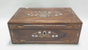 Mid 19th century rosewood writing slope inlaid with mother-of-pearl and brass in floral and