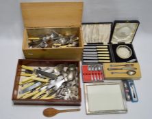 Large quantity of EPNS table flatware, some boxed, yellow-handled table knives, tea knives, etc