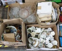 One box of moulded glassware and jugs, another box of mixed ceramics and glass, another box of mixed