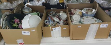 Five boxes of assorted ceramics including some modern chinese tableware plus teapots, plates and