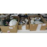 Five boxes of assorted ceramics including some modern chinese tableware plus teapots, plates and