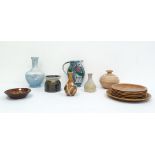 Collection of 20th century studio pottery to include jugs, vases etc., a Doulton Lambeth jug