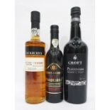 Bottle of Croft Platinum Reserve port, a 50cl bottle of Coburns Light Dry White port and a half-