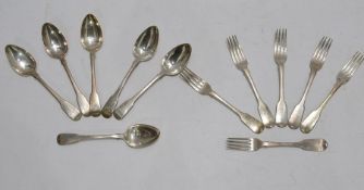 Set of six silver fiddle pattern tablespoons by William Eley, William Fearn and William Chauner,