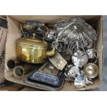 Quantity of assorted silver plate including a tea service, serving dish and fruit basket etc (1