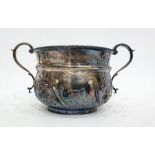 Late Victorian twin handled bowl with gilt wash interior, embossed decoration (Walter and Charles