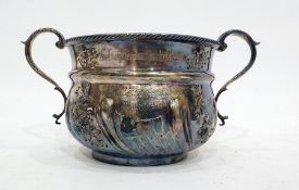 Late Victorian twin handled bowl with gilt wash interior, embossed decoration (Walter and Charles