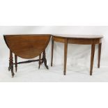 Early Victorian Pembroke table and a D-end side table on square section tapering supports (2)