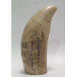 Scrimshaw-type, variously marked and engraved with 'The Whaler Eagle', showing three-masted ship