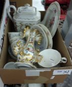 One box containing ceramic items including teapot and moulded and painted flower vase