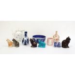 Crown Staffordshire teapot decorated with floral sprays, a collection of pottery model cats, a