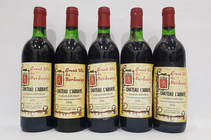 Five bottles Grand Vin de Bordeaux, Chateau L'Abbaye 1979