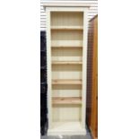 Cream painted narrow bookcase with adjustable shelves, plinth base (height 198 cm X width 66 cm X