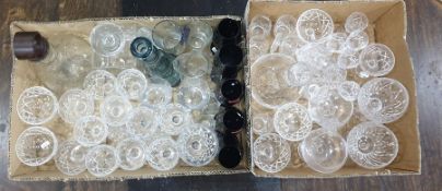 Two boxes of assorted glassware to include decanters, wines, etc (2 boxes)