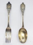 Edward VII silver christening fork and spoon (maker unknown, London, 1901)