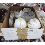 Box of ceramics and other items to include Italian storage jars decorated in the form of birdcages
