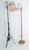 Wrought iron standard lamp and a brass standard lamp (2)