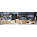 Three boxes of hand and power tools including Black and Decker circular saw, Bosch angle grinder,
