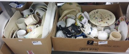 Mixed lot of various ceramics in five boxes to include some commemorative mugs plus several large