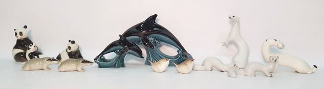 Poole Pottery dolphin together with a smaller dolphin and a collection of USSR Russian china