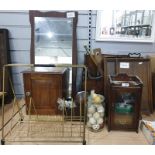 1950's vintage long playing and 45 record rack, a small wooden cupboard and another, golf ball, a