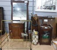 1950's vintage long playing and 45 record rack, a small wooden cupboard and another, golf ball, a