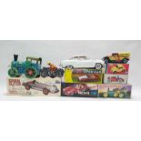 Quantity of tinplate wind-up toys including scooter, steam engine, gas wagon, etc and other model