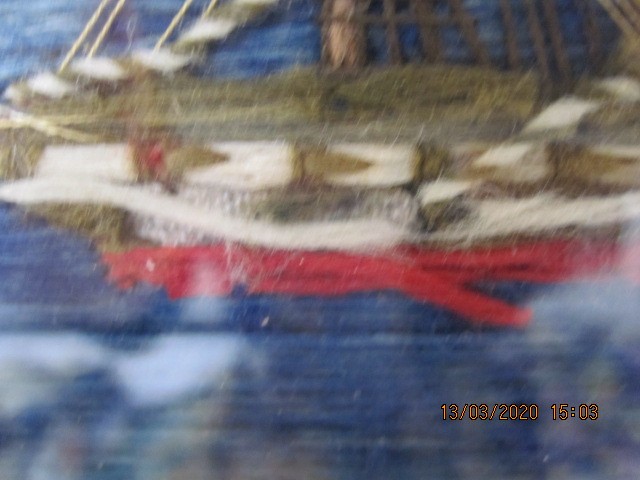 19th century woolwork embroidered and thread overlay picture of twelve variously two or three-masted - Image 10 of 11