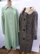 Cream wool coat, a pale green wool coat, a tweed wool coat with faux-fur collar and an emerald green