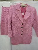 Yves Saint Laurent Rive Gauche silk pink and white striped cocktail skirt suit, the brass-coloured