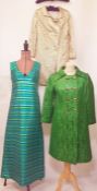 Bellville et Cie London figured satin double-breasted coat dress in emerald green, the brass-