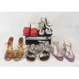 Terry De Havilland silver snakeskin and black suede platform shoes with open toe and ankle strap,
