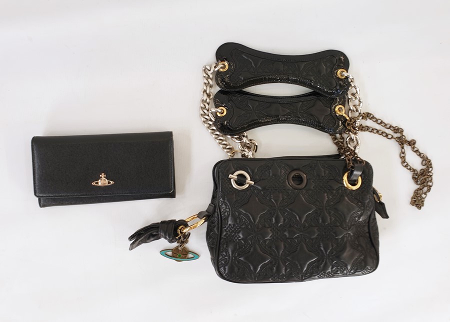 Vivienne Westwood quilted bag with gilt and silver-coloured metal chains, zip compartment,