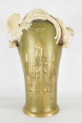 Ernst Wahliss Austrian vase with handles formed as birds, green ground decorated with dusted gilt 36